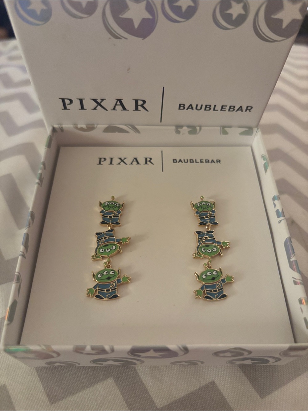 PIXAR BaubleBar Green Alien Triple Drop Earrings